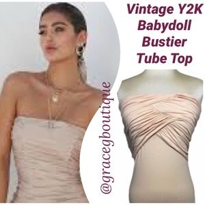 Vintage Y2K Strapless Bustier Babydoll Tube Top BEBE Nude Pink Beige Size Small